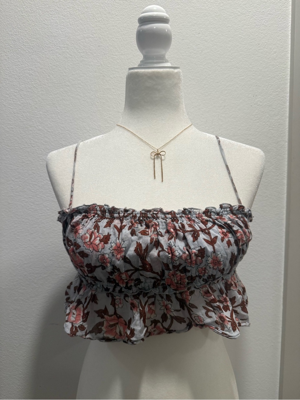 Free People S Floral Smocked Ruffle Peplum Crop Cami Top